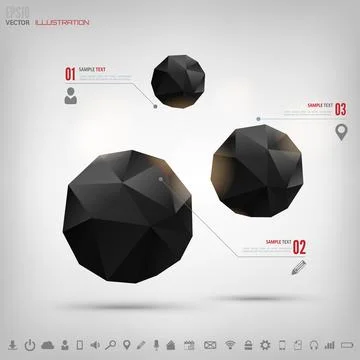Abstract polygonal geometric background with web icons. Triangle elements. Illustrazione stock