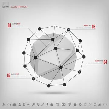 Abstract polygonal geometric background with web icons. Triangle elements. Stock Illustration