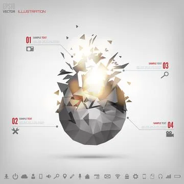 Abstract polygonal geometric background with web icons. Triangle elements. Stock Illustration