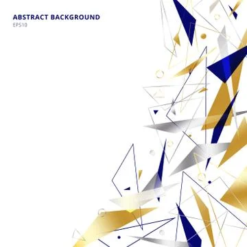 Abstract polygonal geometric triangles shapes and lines gold, silver, blue co Stock Illustration