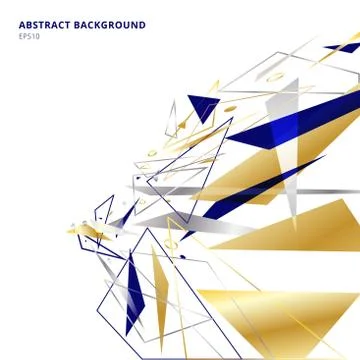 Abstract polygonal geometric triangles shapes and lines gold, silver, blue co Stock Illustration