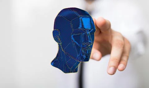 Abstract polygonal human face - 3D render of a cyborg head construction Stock Photos