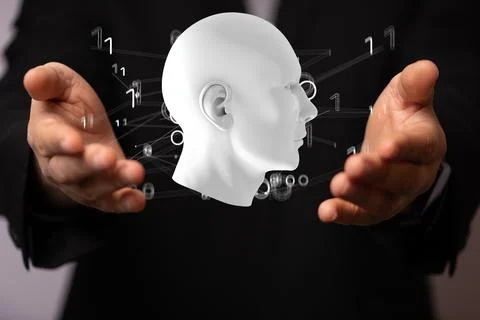 Abstract polygonal human face - 3D render of a cyborg head construction Stock Photos