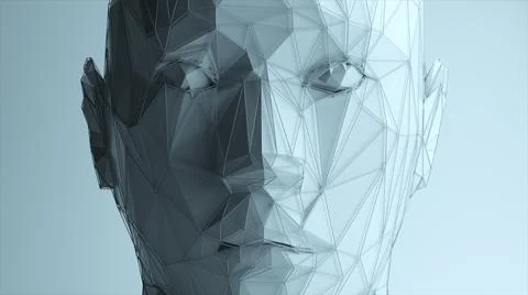 Abstract polygonal human face, artificial intelligence concept. 3d illustrati Stock Photos