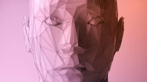 Abstract polygonal human face, artificial intelligence concept. 3d illustrati Stock Photos