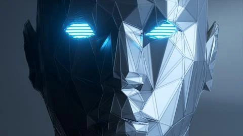 Abstract polygonal human face, artificial intelligence concept. 3d illustrati Stock Photos