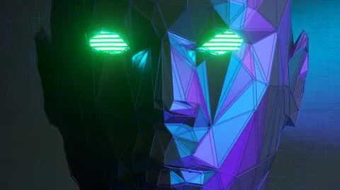 Abstract polygonal human face, artificial intelligence concept. 3d illustrati Stock Photos