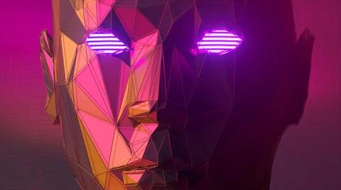 Abstract polygonal human face, artificial intelligence concept. 3d illustrati Stock Photos