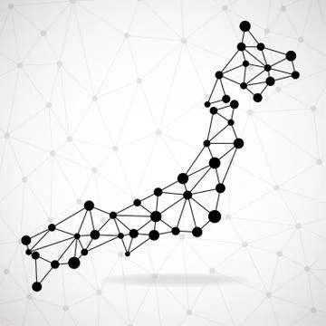 Abstract polygonal Japan map with dots and lines, network connections, vector Stock Illustration