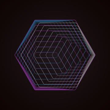 Abstract polygonal logo isolated on black. Geometric design symbol, hexagonal Stock Illustration
