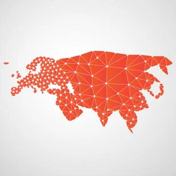 Abstract Polygonal Map of Eurasia with Digital Network Connections Illustrazione stock