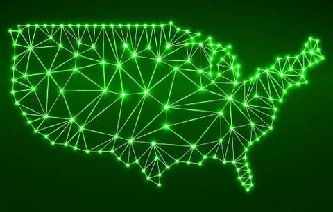 Abstract polygonal  map USA with glowing dots and lines, network connections Stock Illustration