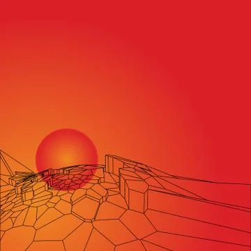 Abstract polygonal Mountains on the Sun background. Vector EPS10 illustration Illustrazione stock