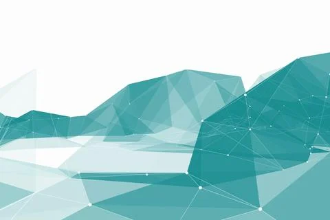 Abstract polygonal network featuring teal light blue facets linking white nodes Stock Illustration