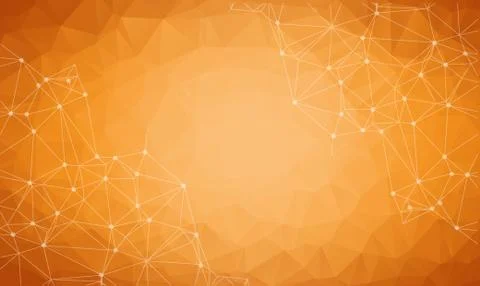 Abstract polygonal orange red low poly background with connecting dots and li Stock Illustration