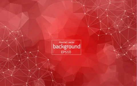 Abstract polygonal Red background with connected dots and lines, connection s Stock Illustration