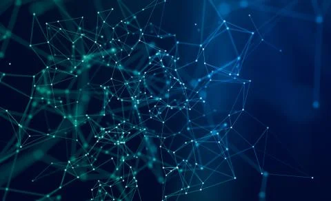 Abstract polygonal space background blue with connection lines and dots for t Stock Illustration