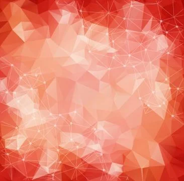Abstract Polygonal Space Dark Background with Red Connecting Dots and Lines | Stock Illustration