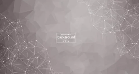 Abstract polygonal space low poly light grey background with connecting dots  Stock Illustration