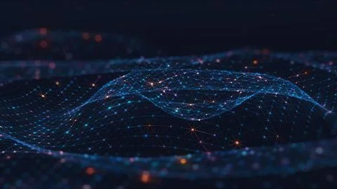 Abstract polygonal space low poly dark background with connecting dots and li Stock Illustration