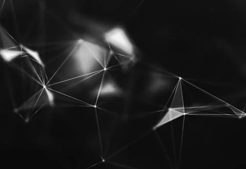 Abstract polygonal space low poly dark background with connecting dots and li Stock Illustration