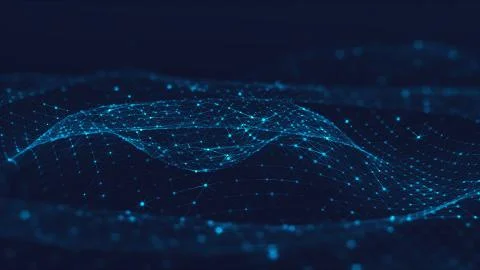 Abstract polygonal space low poly dark background with connecting dots and li Stock Illustration