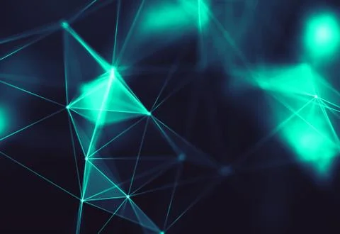 Abstract polygonal space low poly dark background with connecting dots and li Stock Illustration