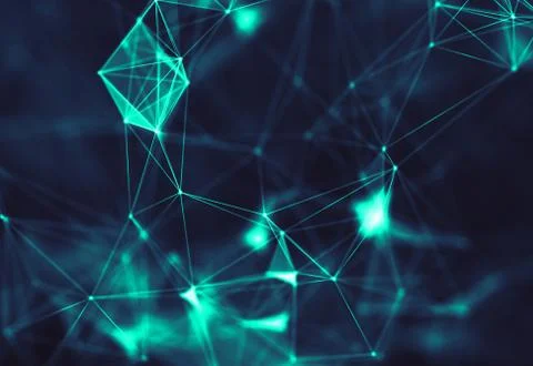 Abstract polygonal space low poly dark background with connecting dots and li Illustrazione stock