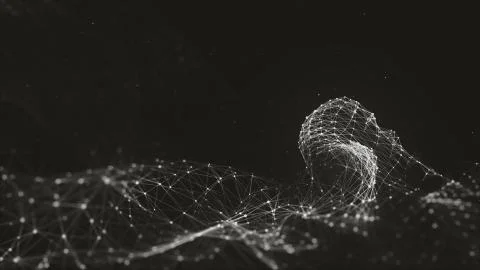 Abstract polygonal space low poly dark background with connecting dots and li Stock-Illustration