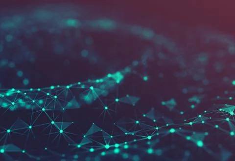 Abstract polygonal space low poly dark background with connecting dots and li Stock-Illustration
