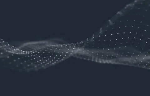 Abstract polygonal space low poly dark background with connecting dots and li Stock Illustration