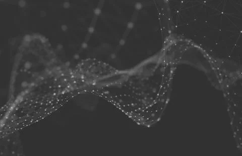 Abstract polygonal space low poly dark background with connecting dots and li Stock Illustration