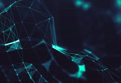 Abstract polygonal space low poly dark background with connecting dots and li Stock Illustration