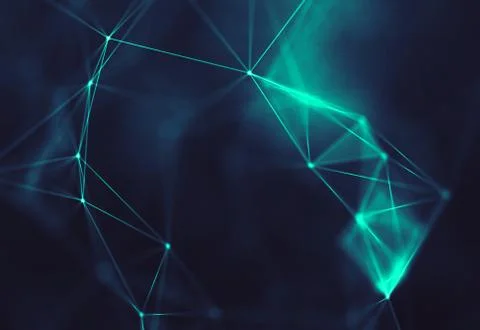 Abstract polygonal space low poly dark background with connecting dots and li Stock Illustration