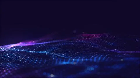 Abstract polygonal space low poly dark background with connecting dots and li Illustrazione stock