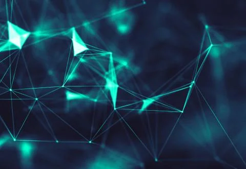 Abstract polygonal space low poly dark background with connecting dots and li Illustrazione stock