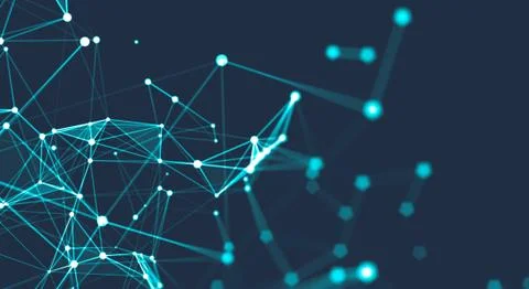 Abstract polygonal space low poly dark background with connecting dots and li Stock Illustration