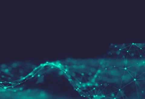 Abstract polygonal space low poly dark background with connecting dots and li Stock Illustration