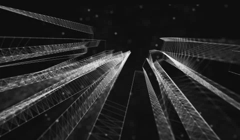 Abstract polygonal space low poly dark background with connecting dots and li Stock Illustration