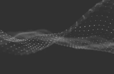 Abstract polygonal space low poly dark background with connecting dots and li Stock Illustration