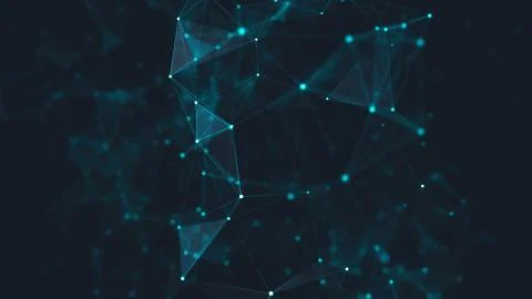 Abstract polygonal space low poly dark background with connecting dots and li Stock Illustration
