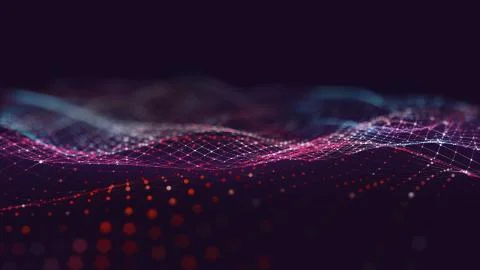 Abstract polygonal space low poly dark background with connecting dots and li Stock Illustration