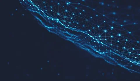 Abstract polygonal space low poly dark background with connecting dots and li Stock-Illustration