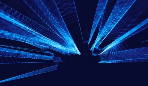 Abstract polygonal space low poly dark background with connecting dots and li Stock Illustration