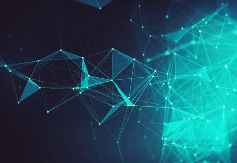 Abstract polygonal space low poly dark background with connecting dots and li Stock Illustration