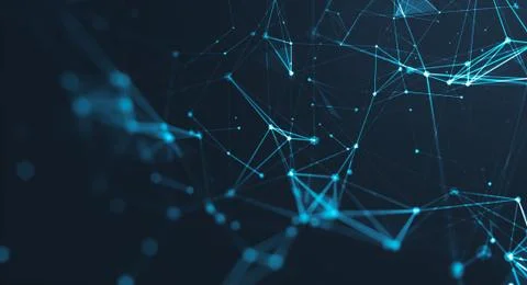 Abstract polygonal space low poly dark background with connecting dots and li Illustrazione stock