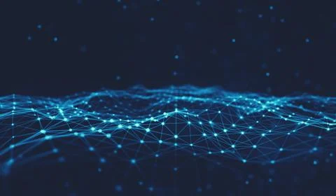 Abstract polygonal space low poly dark background with connecting dots and li Illustrazione stock