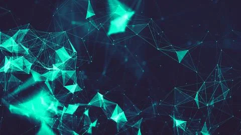 Abstract polygonal space low poly dark background with connecting dots and li Stock Illustration