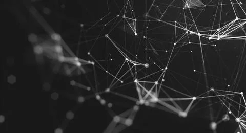 Abstract polygonal space low poly dark background with connecting dots and li Stock Illustration