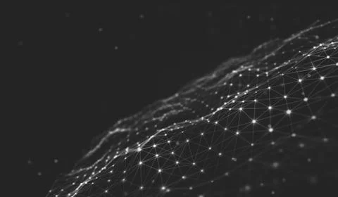 Abstract polygonal space low poly dark background with connecting dots and li Illustrazione stock